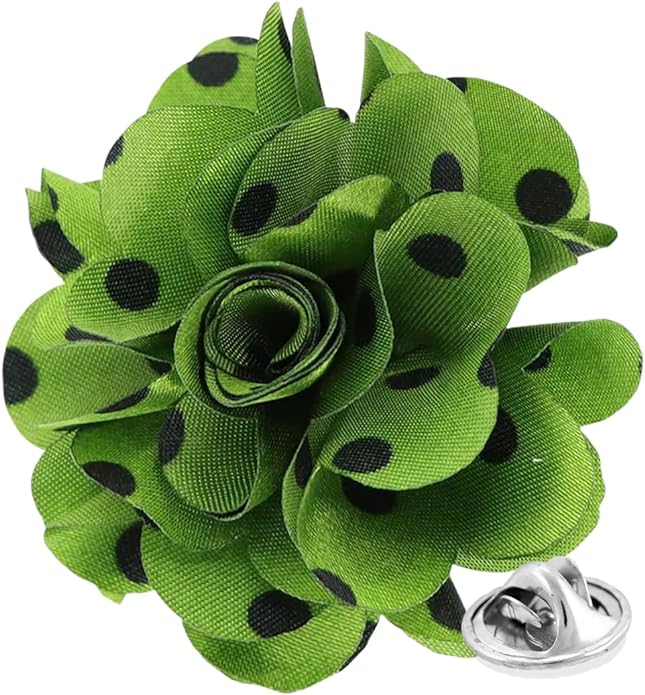 Vittorio Vico Unisex Polka Dot Flower Lapel Pin - Light Olive Green and Black - Flower Lapel Pin - Vittorio Vico