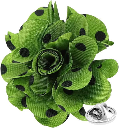 Vittorio Vico Unisex Polka Dot Flower Lapel Pin - Light Olive Green and Black - Flower Lapel Pin - Vittorio Vico