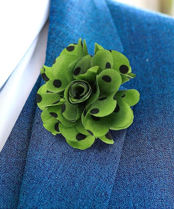 Vittorio Vico Unisex Polka Dot Flower Lapel Pin - Light Olive Green and Black - Flower Lapel Pin - Vittorio Vico