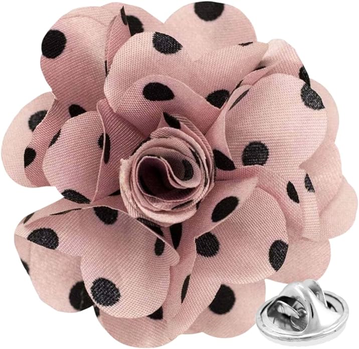 Vittorio Vico Unisex Polka Dot Flower Lapel Pin - Mauve and Black - Flower Lapel Pin - Vittorio Vico