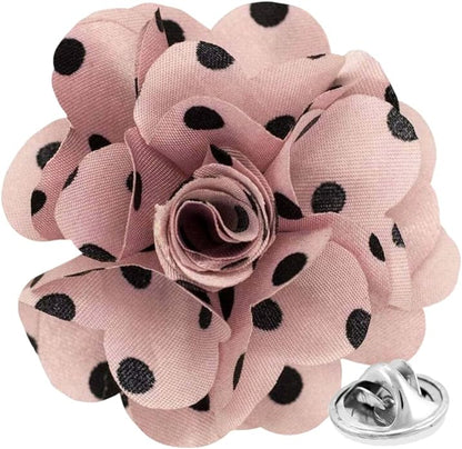 Vittorio Vico Unisex Polka Dot Flower Lapel Pin - Mauve and Black - Flower Lapel Pin - Vittorio Vico