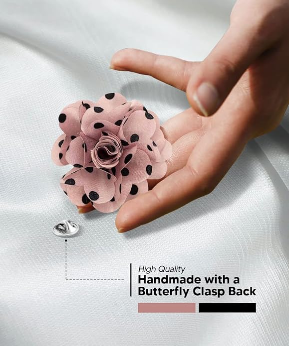 Vittorio Vico Unisex Polka Dot Flower Lapel Pin - Mauve and Black - Flower Lapel Pin - Vittorio Vico
