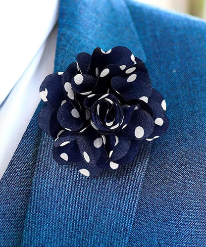 Vittorio Vico Unisex Polka Dot Flower Lapel Pin - Navy Blue and White - Flower Lapel Pin - Vittorio Vico