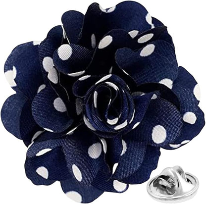 Vittorio Vico Unisex Polka Dot Flower Lapel Pin - Navy Blue and White - Flower Lapel Pin - Vittorio Vico