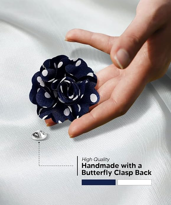 Vittorio Vico Unisex Polka Dot Flower Lapel Pin - Navy Blue and White - Flower Lapel Pin - Vittorio Vico