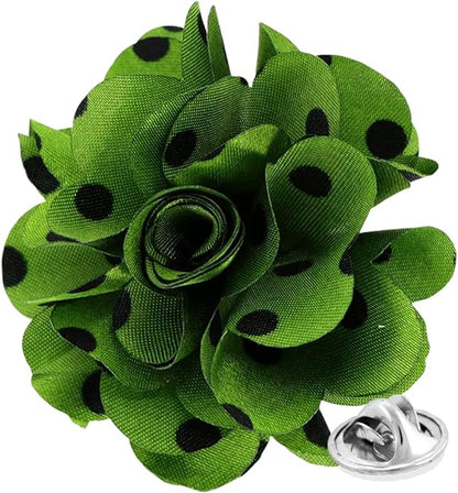 Vittorio Vico Unisex Polka Dot Flower Lapel Pin - Olive Green and Black - Flower Lapel Pin - Vittorio Vico