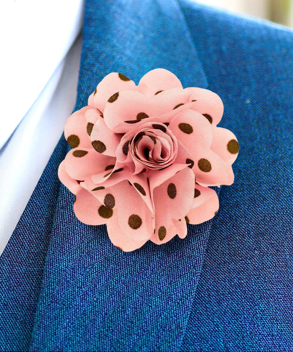 Vittorio Vico Unisex Polka Dot Flower Lapel Pin - Pink and Brown - Flower Lapel Pin - Vittorio Vico