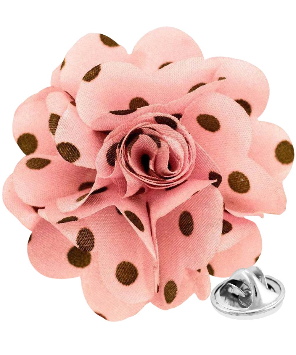 Vittorio Vico Unisex Polka Dot Flower Lapel Pin - Pink and Brown - Flower Lapel Pin - Vittorio Vico