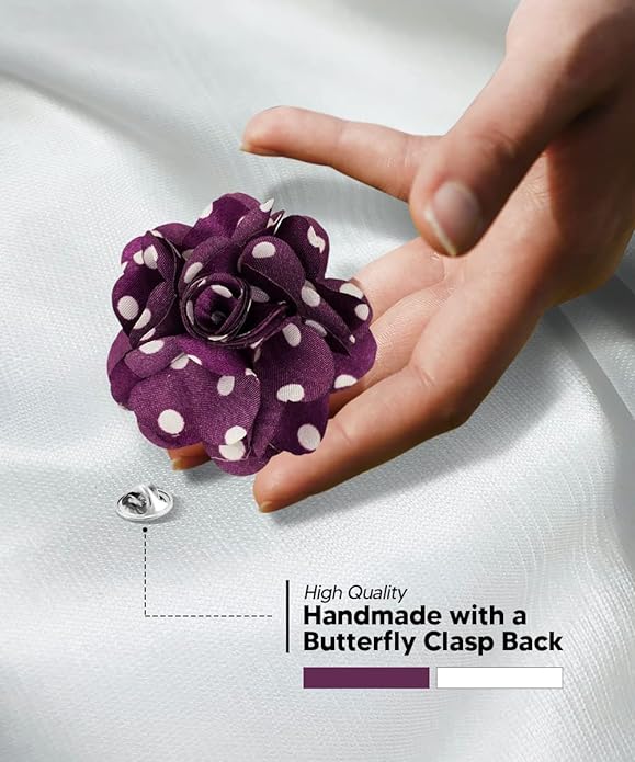 Vittorio Vico Unisex Polka Dot Flower Lapel Pin - Purple and White - Flower Lapel Pin - Vittorio Vico