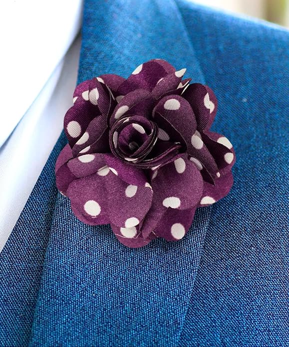 Vittorio Vico Unisex Polka Dot Flower Lapel Pin - Purple and White - Flower Lapel Pin - Vittorio Vico