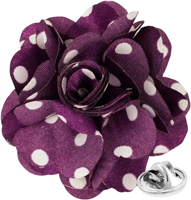 Vittorio Vico Unisex Polka Dot Flower Lapel Pin - Purple and White - Flower Lapel Pin - Vittorio Vico
