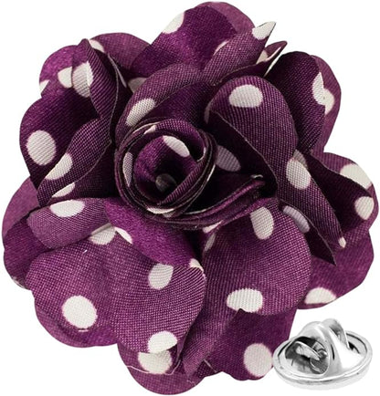 Vittorio Vico Unisex Polka Dot Flower Lapel Pin - Purple and White - Flower Lapel Pin - Vittorio Vico