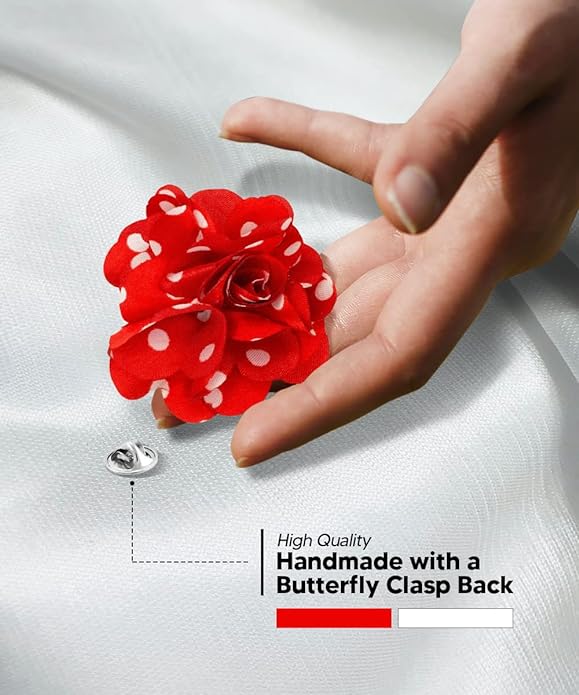Vittorio Vico Unisex Polka Dot Flower Lapel Pin - Red and White - Flower Lapel Pin - Vittorio Vico