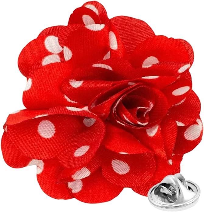Vittorio Vico Unisex Polka Dot Flower Lapel Pin - Red and White - Flower Lapel Pin - Vittorio Vico