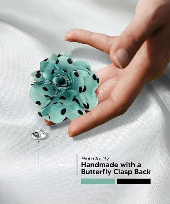 Vittorio Vico Unisex Polka Dot Flower Lapel Pin - Sky Blue and Black - Flower Lapel Pin - Vittorio Vico