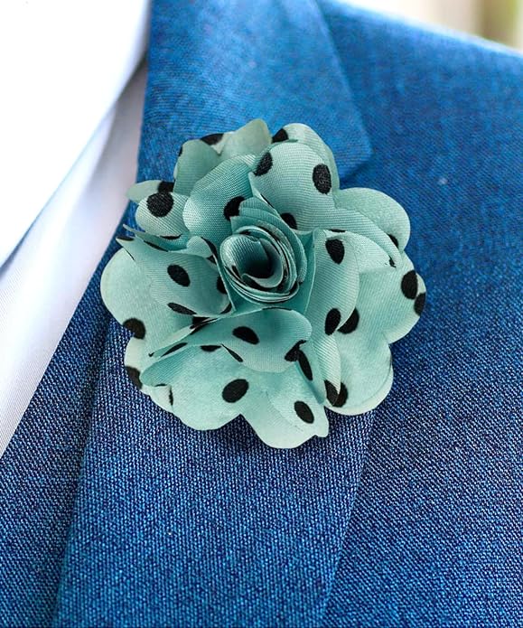 Vittorio Vico Unisex Polka Dot Flower Lapel Pin - Sky Blue and Black - Flower Lapel Pin - Vittorio Vico