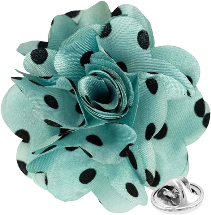 Vittorio Vico Unisex Polka Dot Flower Lapel Pin - Sky Blue and Black - Flower Lapel Pin - Vittorio Vico