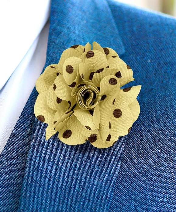 Vittorio Vico Unisex Polka Dot Flower Lapel Pin - Tan and Brown - Flower Lapel Pin - Vittorio Vico