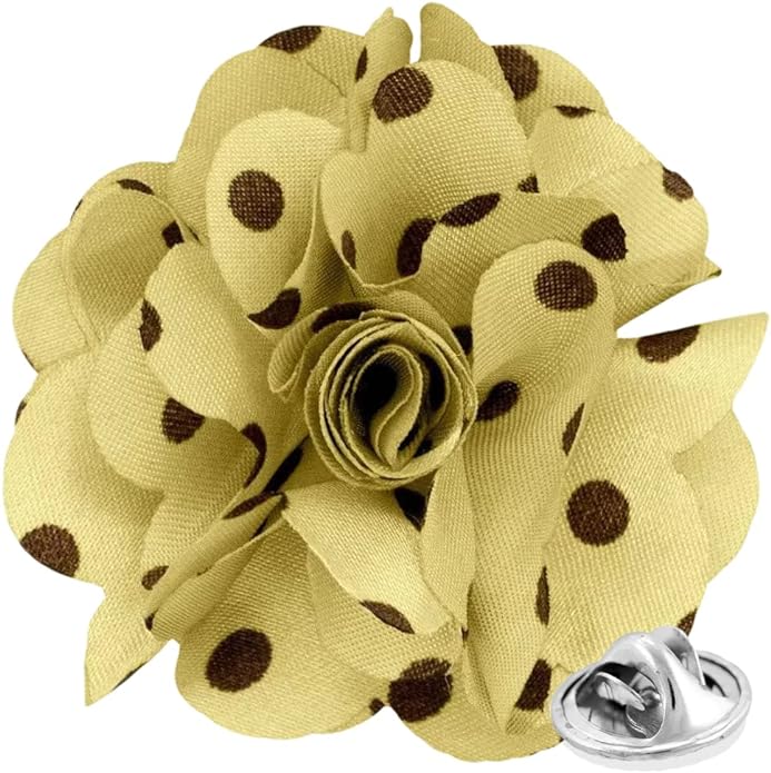 Vittorio Vico Unisex Polka Dot Flower Lapel Pin - Tan and Brown - Flower Lapel Pin - Vittorio Vico