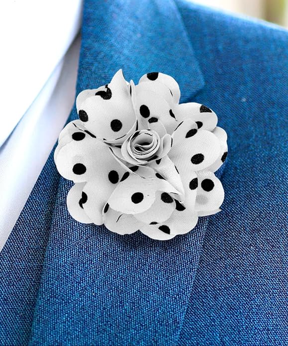 Vittorio Vico Unisex Polka Dot Flower Lapel Pin - White and Black - Flower Lapel Pin - Vittorio Vico