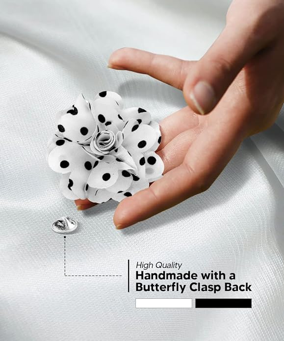 Vittorio Vico Unisex Polka Dot Flower Lapel Pin - White and Black - Flower Lapel Pin - Vittorio Vico