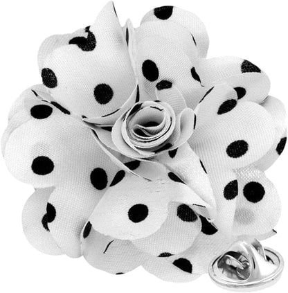 Vittorio Vico Unisex Polka Dot Flower Lapel Pin - White and Black - Flower Lapel Pin - Vittorio Vico