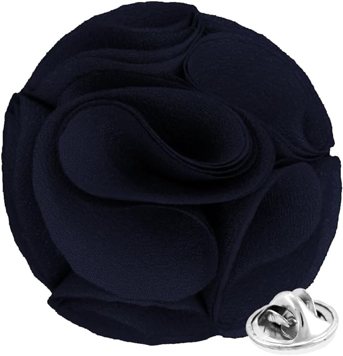 Vittorio Vico Unisex Rose Flower Lapel Pin - Navy Blue - Flower Lapel Pin - Vittorio Vico