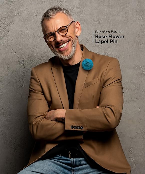 Vittorio Vico Unisex Rose Flower Lapel Pin - Turquoise - Flower Lapel Pin - Vittorio Vico