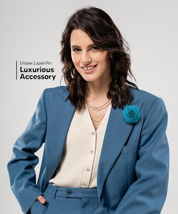 Vittorio Vico Unisex Rose Flower Lapel Pin - Turquoise - Flower Lapel Pin - Vittorio Vico