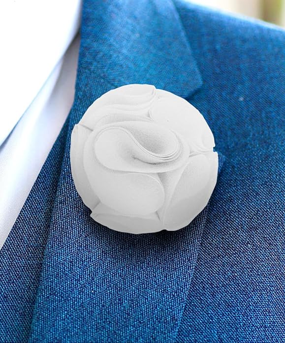 Vittorio Vico Unisex Rose Flower Lapel Pin - White - Flower Lapel Pin - Vittorio Vico