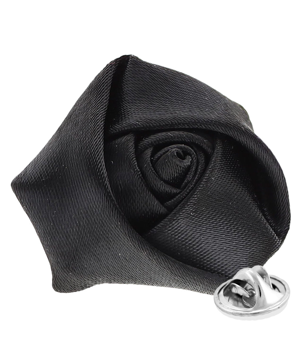 Vittorio Vico Unisex Satin Rose Bud Flower Lapel Pin - Black - Flower Lapel Pin - Vittorio Vico