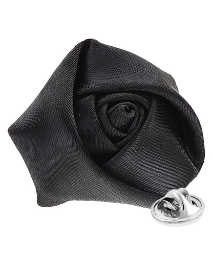 Vittorio Vico Unisex Satin Rose Bud Flower Lapel Pin - Black - Flower Lapel Pin - Vittorio Vico
