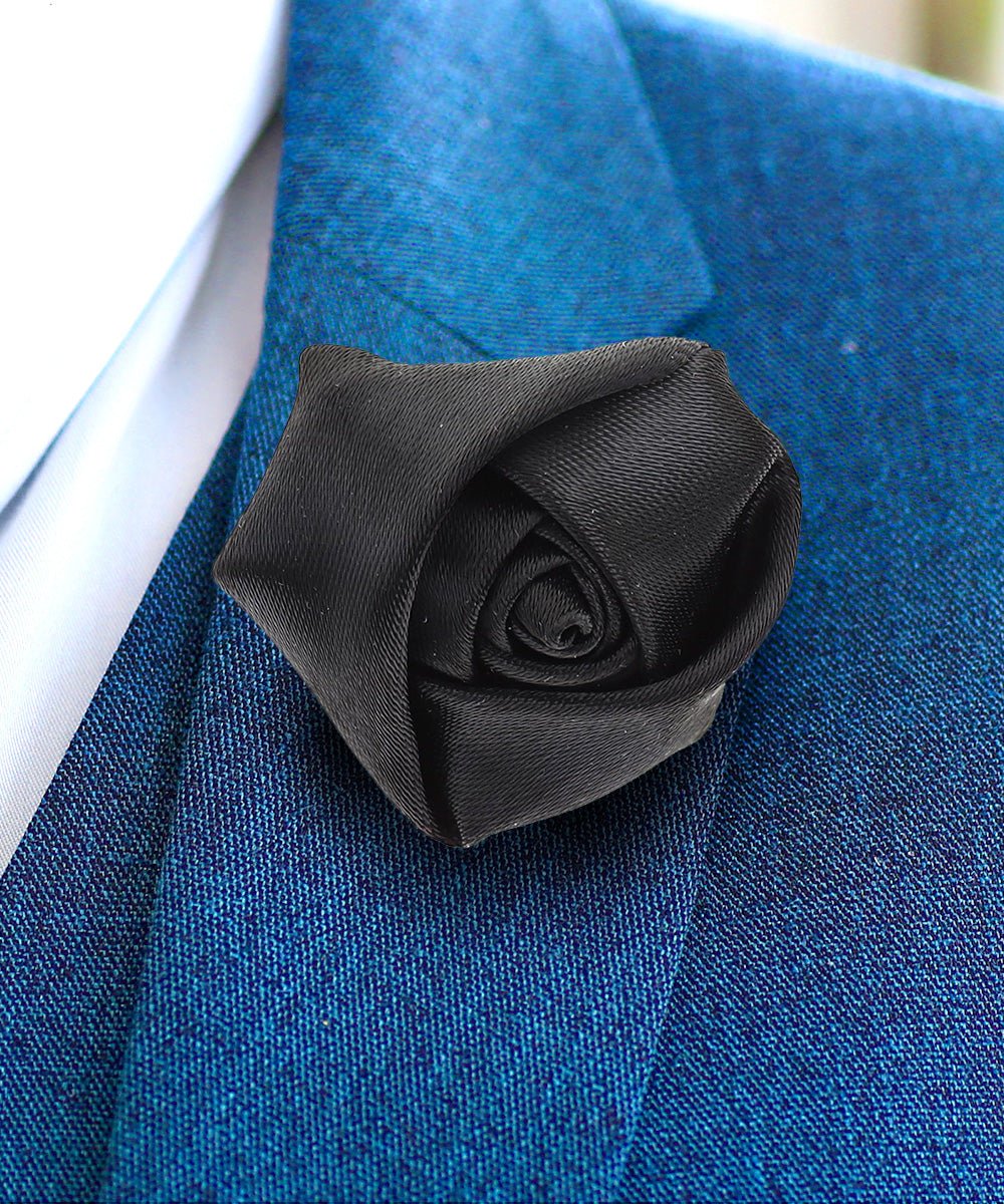 Vittorio Vico Unisex Satin Rose Bud Flower Lapel Pin - Black - Flower Lapel Pin - Vittorio Vico