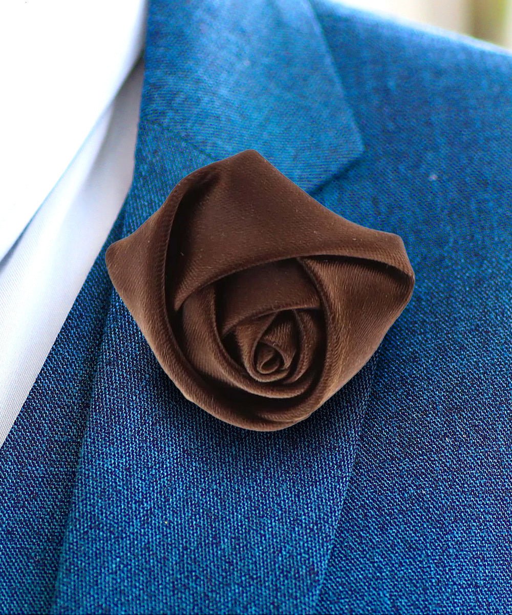 Vittorio Vico Unisex Satin Rose Bud Flower Lapel Pin - Brown - Flower Lapel Pin - Vittorio Vico
