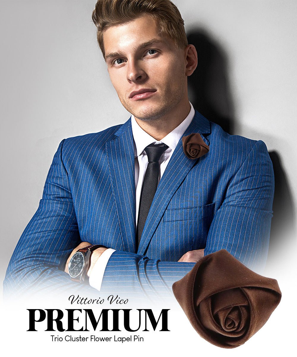 Vittorio Vico Unisex Satin Rose Bud Flower Lapel Pin - Brown - Flower Lapel Pin - Vittorio Vico