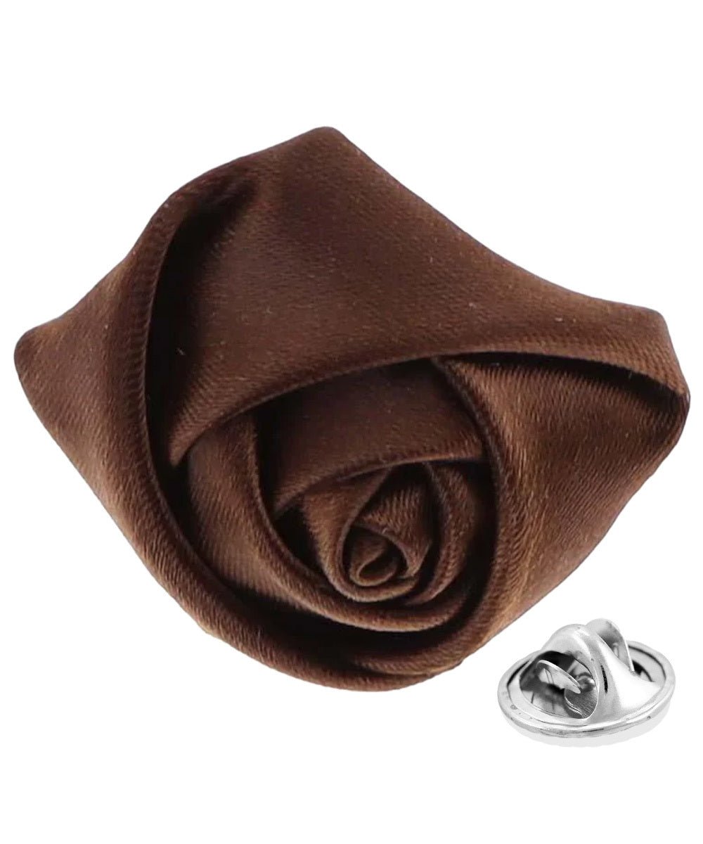 Vittorio Vico Unisex Satin Rose Bud Flower Lapel Pin - Brown - Flower Lapel Pin - Vittorio Vico