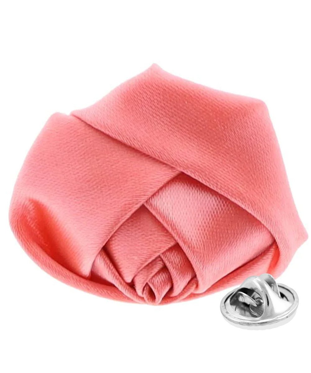 Vittorio Vico Unisex Satin Rose Bud Flower Lapel Pin - Coral - Flower Lapel Pin - Vittorio Vico