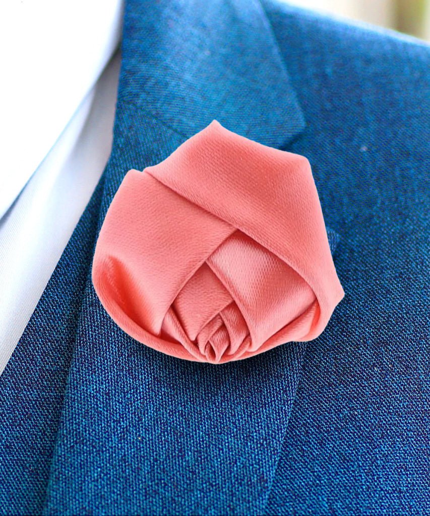 Vittorio Vico Unisex Satin Rose Bud Flower Lapel Pin - Coral - Flower Lapel Pin - Vittorio Vico
