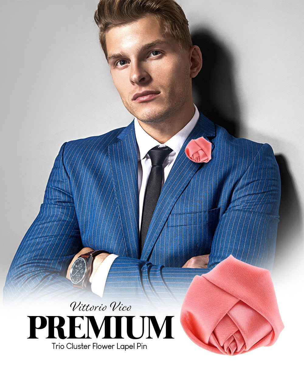 Vittorio Vico Unisex Satin Rose Bud Flower Lapel Pin - Coral - Flower Lapel Pin - Vittorio Vico