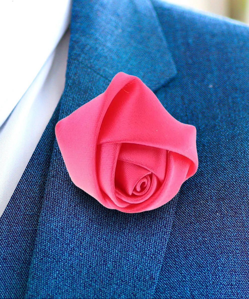 Vittorio Vico Unisex Satin Rose Bud Flower Lapel Pin - Hot Pink - Flower Lapel Pin - Vittorio Vico