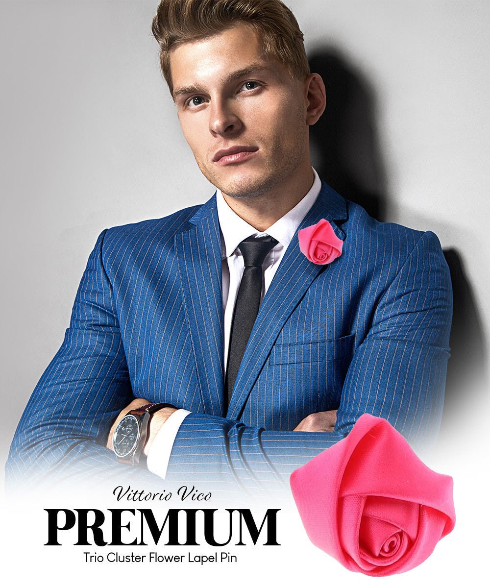 Vittorio Vico Unisex Satin Rose Bud Flower Lapel Pin - Hot Pink - Flower Lapel Pin - Vittorio Vico