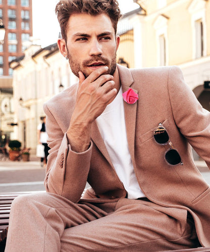 Vittorio Vico Unisex Satin Rose Bud Flower Lapel Pin - Hot Pink - Flower Lapel Pin - Vittorio Vico