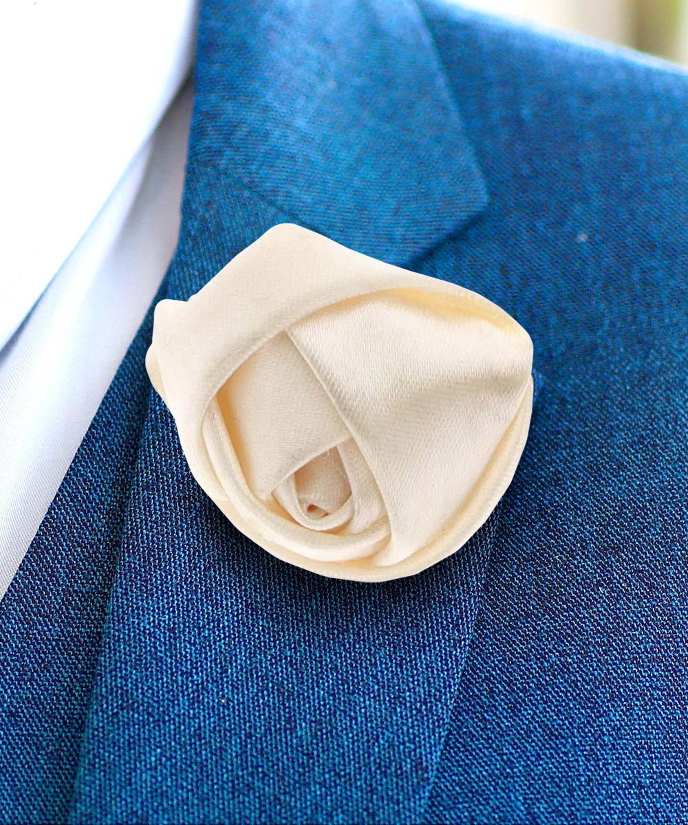 Vittorio Vico Unisex Satin Rose Bud Flower Lapel Pin - Ivory - Flower Lapel Pin - Vittorio Vico