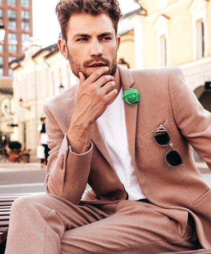 Vittorio Vico Unisex Satin Rose Bud Flower Lapel Pin - Kelly Green - Flower Lapel Pin - Vittorio Vico