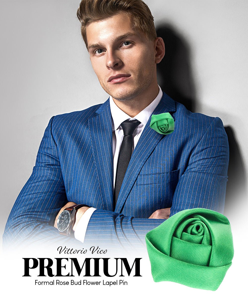 Vittorio Vico Unisex Satin Rose Bud Flower Lapel Pin - Kelly Green - Flower Lapel Pin - Vittorio Vico