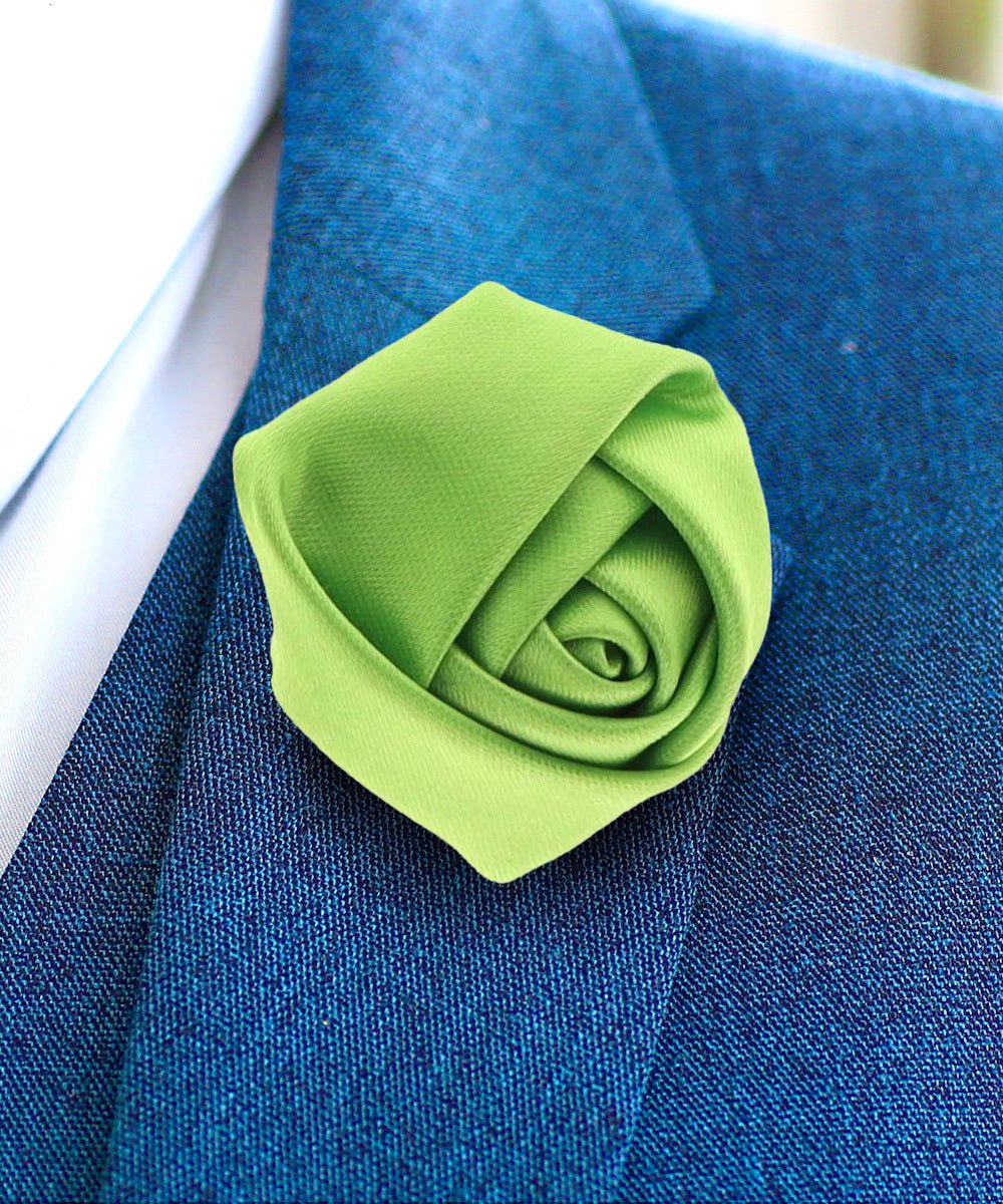 Vittorio Vico Unisex Satin Rose Bud Flower Lapel Pin - Lime Green - Flower Lapel Pin - Vittorio Vico
