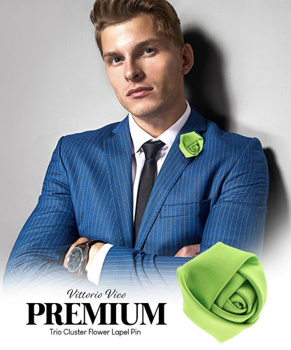Vittorio Vico Unisex Satin Rose Bud Flower Lapel Pin - Lime Green - Flower Lapel Pin - Vittorio Vico