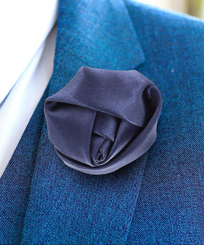 Vittorio Vico Unisex Satin Rose Bud Flower Lapel Pin - Navy Blue - Flower Lapel Pin - Vittorio Vico