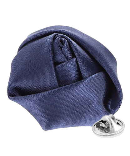 Vittorio Vico Unisex Satin Rose Bud Flower Lapel Pin - Navy Blue - Flower Lapel Pin - Vittorio Vico