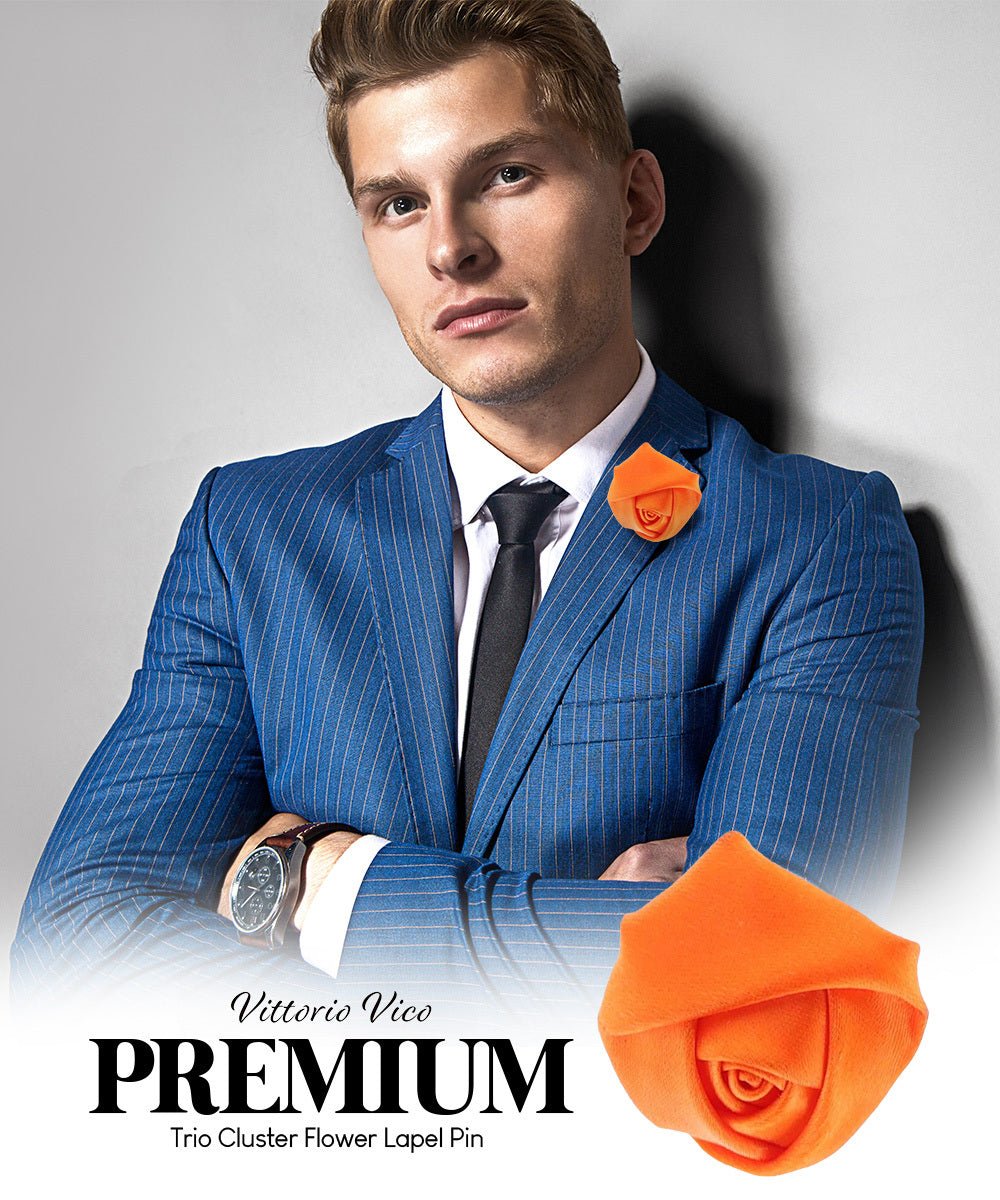 Vittorio Vico Unisex Satin Rose Bud Flower Lapel Pin - Orange - Flower Lapel Pin - Vittorio Vico